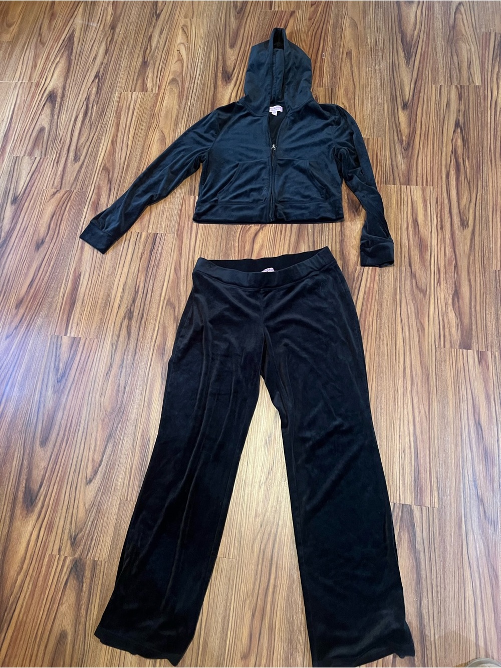 Juicy Couture Black Velour Wide-Leg Pant & Hooded Zip Jacket Set